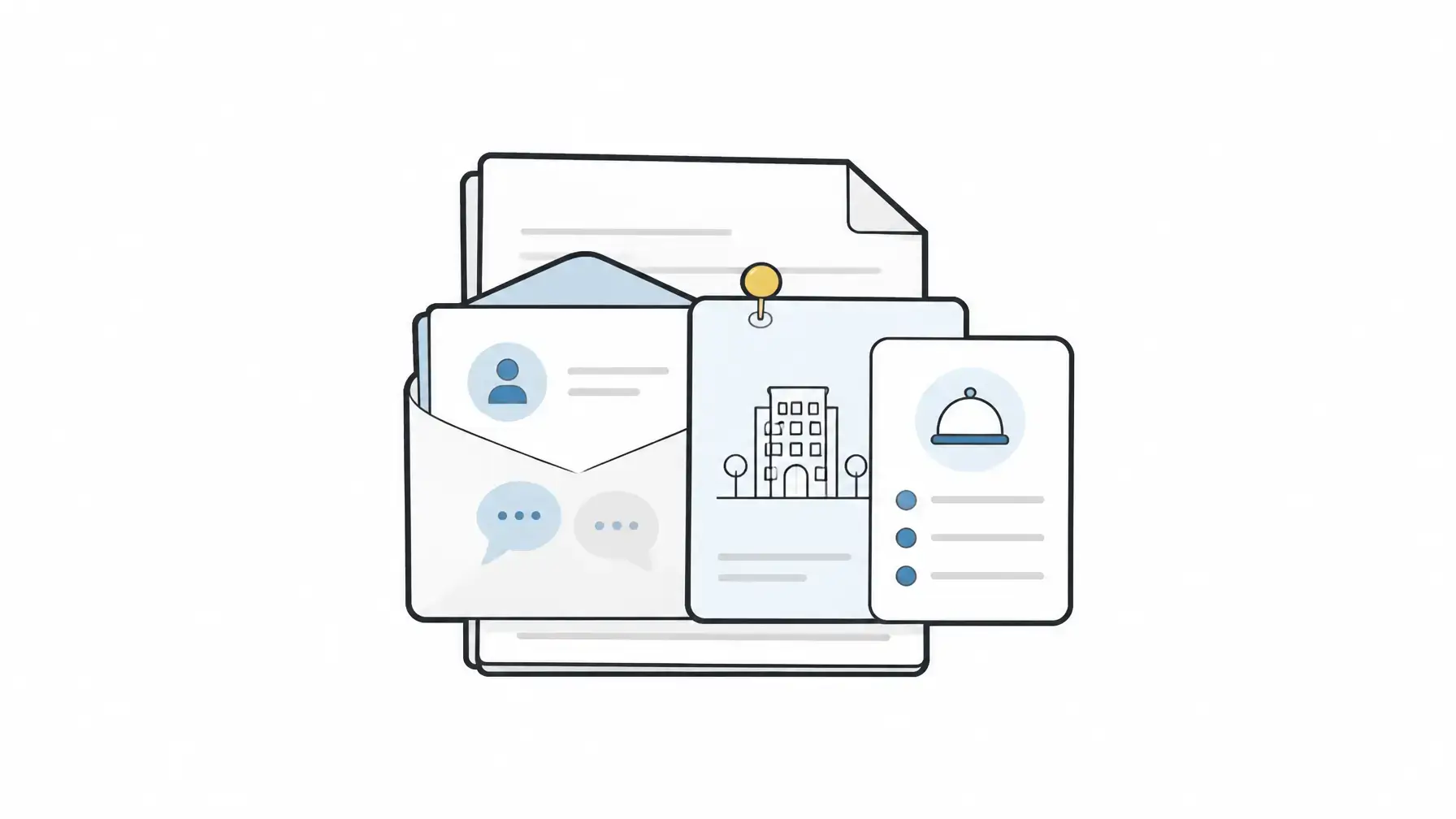Customer experience management software image showing a centered owner-ready packet with guest perception, rate context, and property action materials.