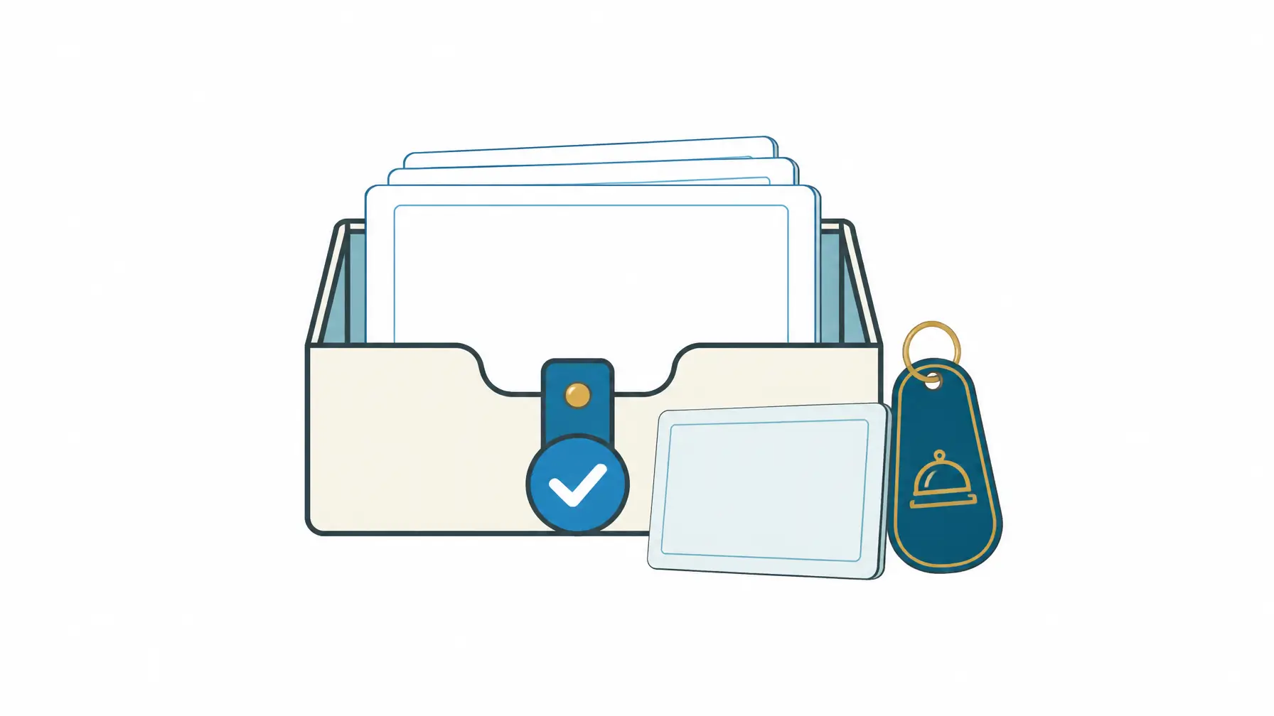 Customer experience software image showing a centered hotel feedback inbox tray with guest comments and response status objects.