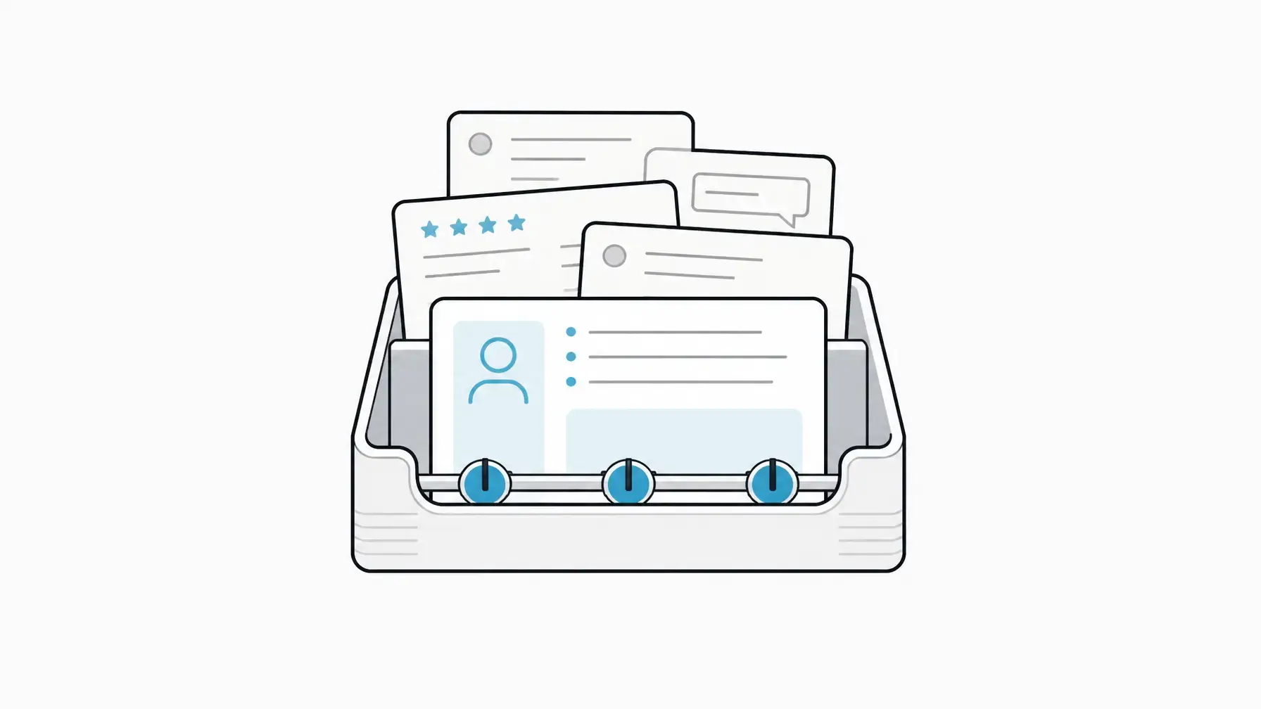 Hotel guest experience image showing a centered feedback tray with guest comment slips and response ownership markers.