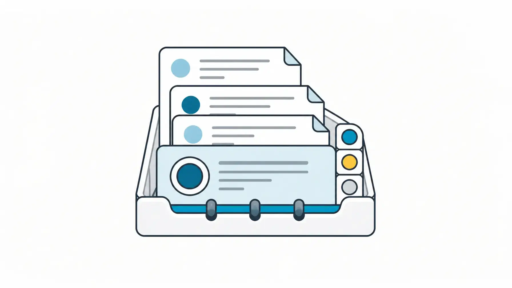 Online reputation management image showing a centered review response tray with guest comment slips and response status markers.