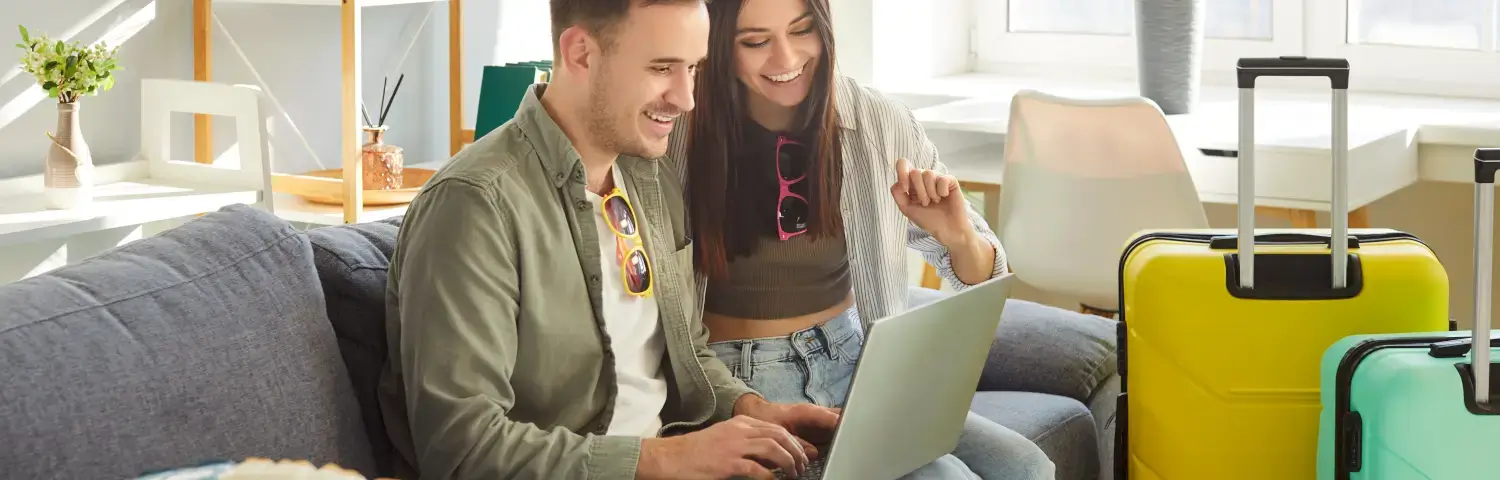 Couple booking a vacation